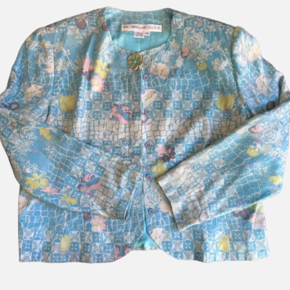 Vintage Anne Crimmins for UMI Collections Floral Silk Lady Jacket (Size 16)